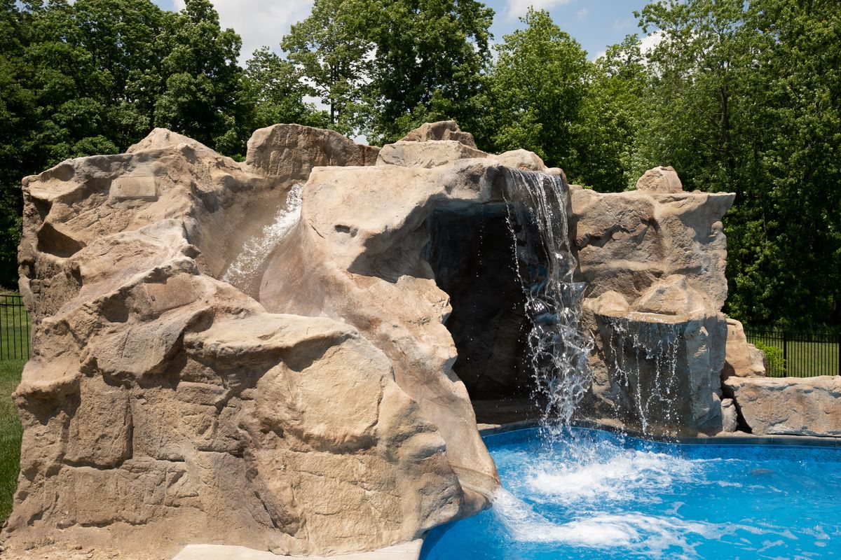 Rock Waterfall Swimming Pool Slides—Detailed Guide & Photos