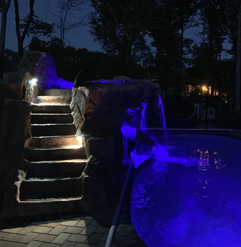 poolside water features - poolside water feature - lighting