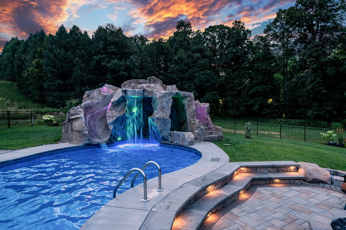 Poolside Water Features Rock, How Much Is An Inground Pool With Waterfall